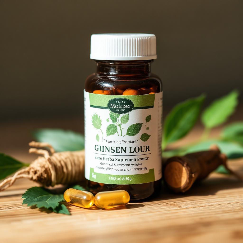 Herbal capsules with ginseng root and botanical leaves